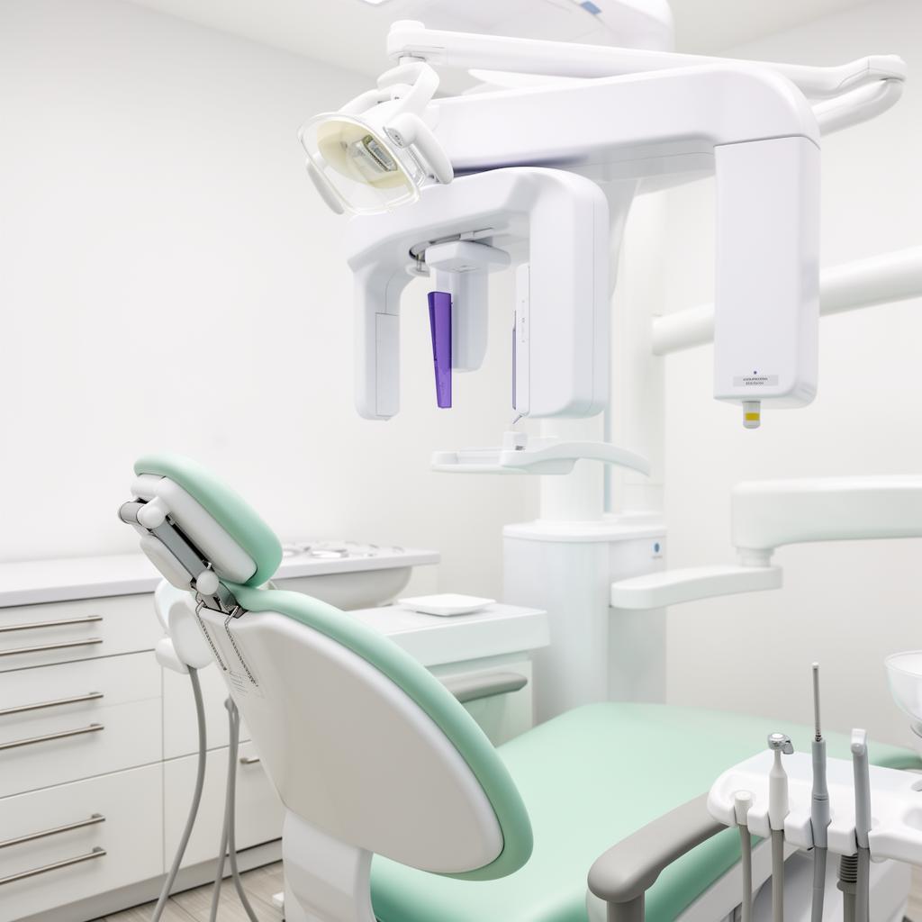 Dental chair beside CBCT imaging unit